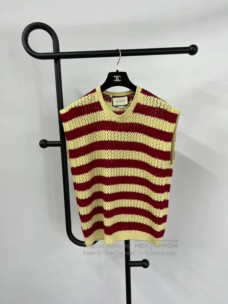 Gucci Red White Stripe Wool Knit Vest .