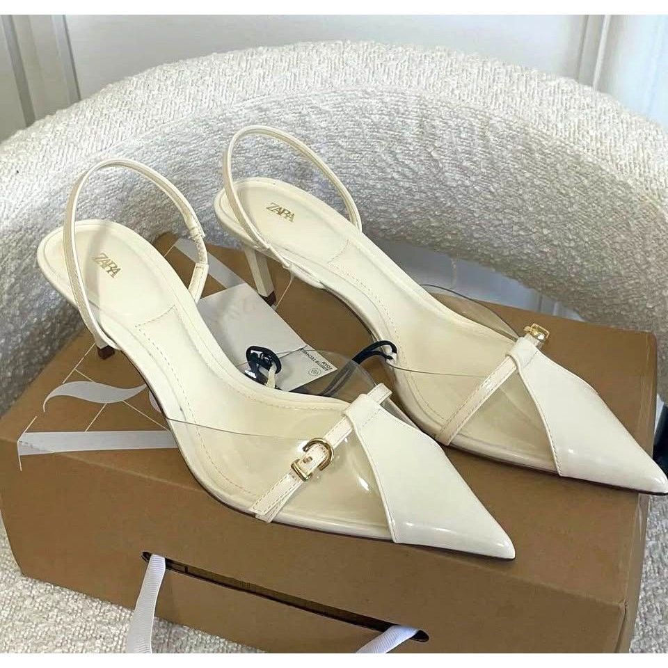 Zara Zara White Pointed Toe Slingback Heels NWT Size US 8 / IT 38 - 10 Thumbnail