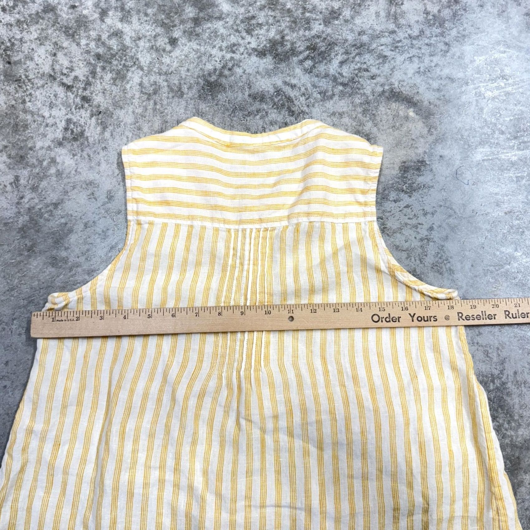 Faherty Faherty Tank Top Womens Small Yellow Linen Striped Sleeveless Henley Top Shirt Basic Size S / US 4 / IT 40 - 4 Thumbnail
