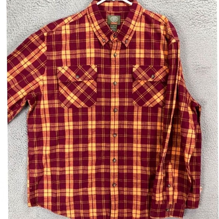 Vintage St. John's Bay Shirt Mens 2XL Red Orange Plaid Button Down Flap Pockets Size US XXL / EU 58 / 5 - 2 Thumbnail
