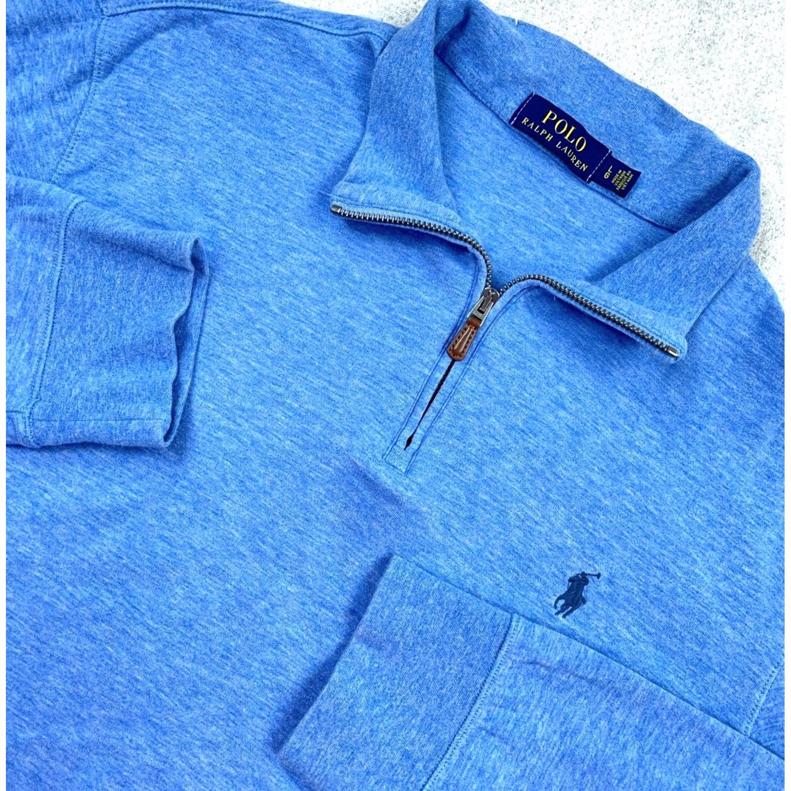 Polo Ralph Lauren Polo Ralph Lauren Sweater Men L Light Blue 1/4 Zip Pullover Logo Embroidered Knit Warm Casual Shirt Size US L / EU 52-54 / 3 - 2 Thumbnail
