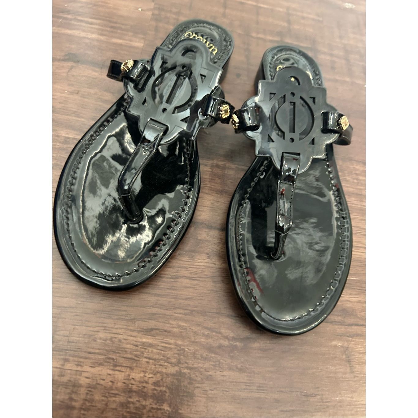 Other Crown & Ivy Wylie Thong Sandals Black Patent Flip Flops, Sz Size US 6 / IT 36 - 3 Thumbnail