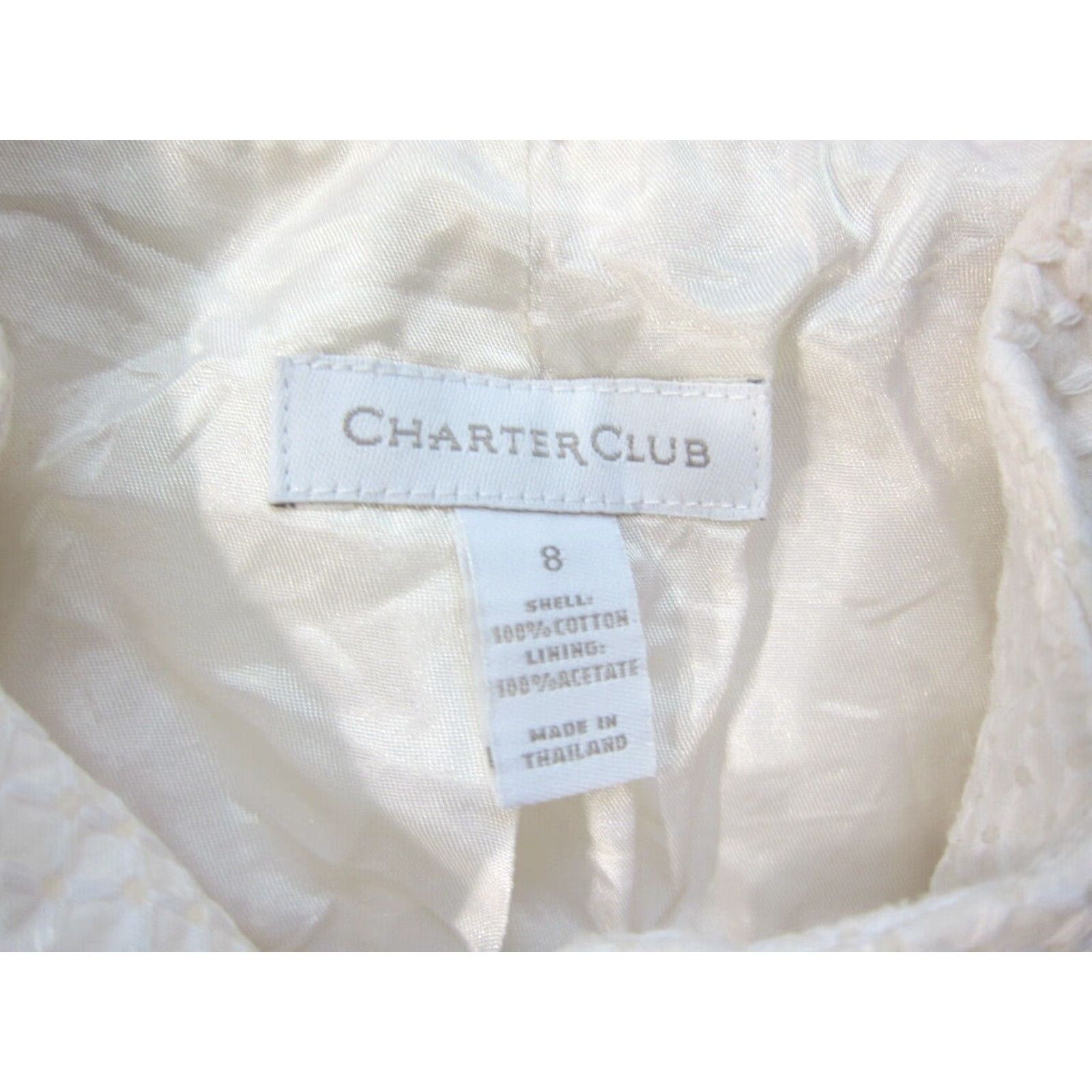 Charter Club Charter Club Blazer Women 8 White 2 Pocket 5 Button 100% Cotton Embroidered Shirt Jacket Size M / US 6-8 / IT 42-44 - 3 Thumbnail