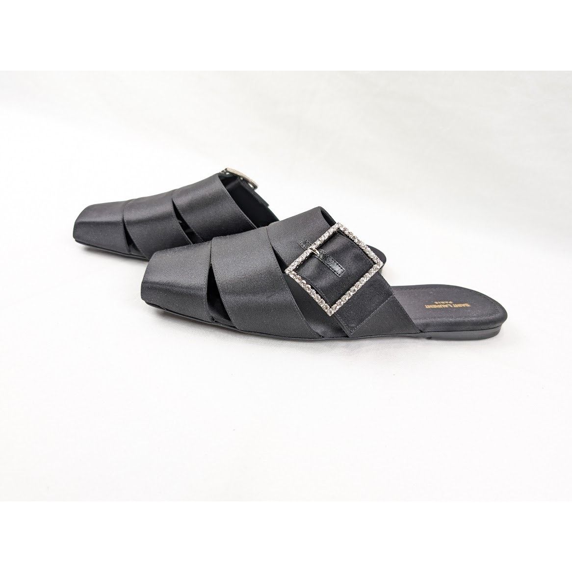 Saint Laurent Paris o1rshd1 Jacques Slide Strass Crepe Satin Sandal in Nero Size US 9 / EU 42 - 16 Thumbnail