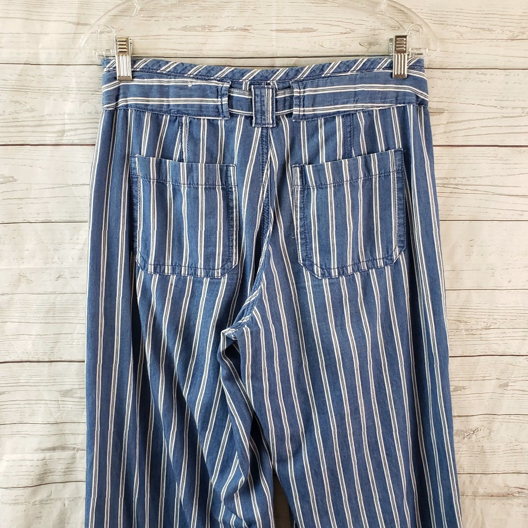 American Eagle Outfitters American Eagle Womens Wide Leg Pants Sz 4 Blue White Stripe High Rise Cotton Size 27" / US 4 / IT 40 - 4 Thumbnail