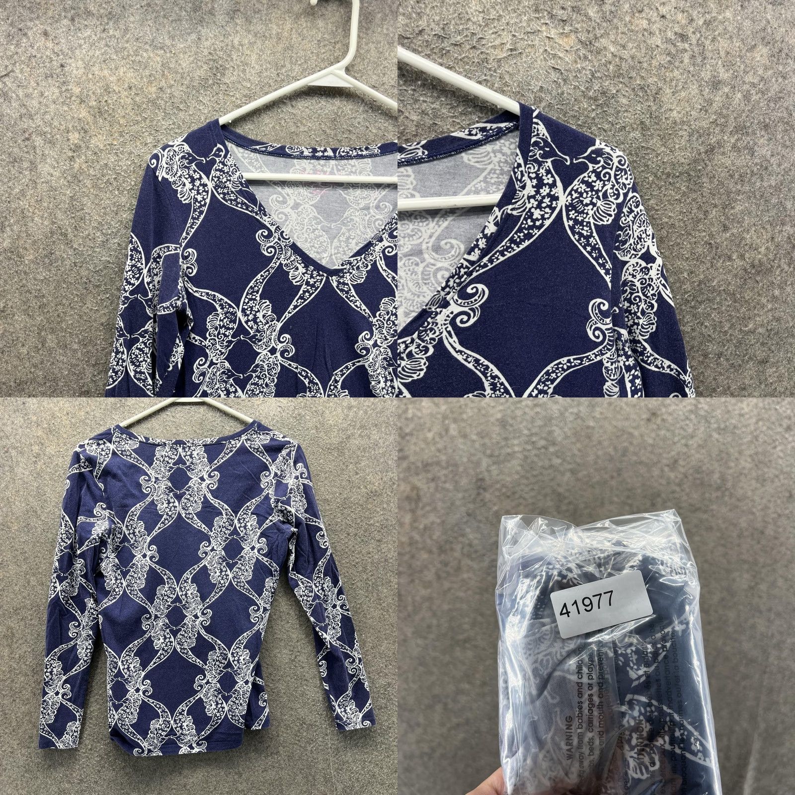 Lilly Pulitzer Lilly Pulitzer Shirt Womens Small Blue Floral V Neck Long Sleeve Jersey Top Size S / US 4 / IT 40 - 8 Thumbnail