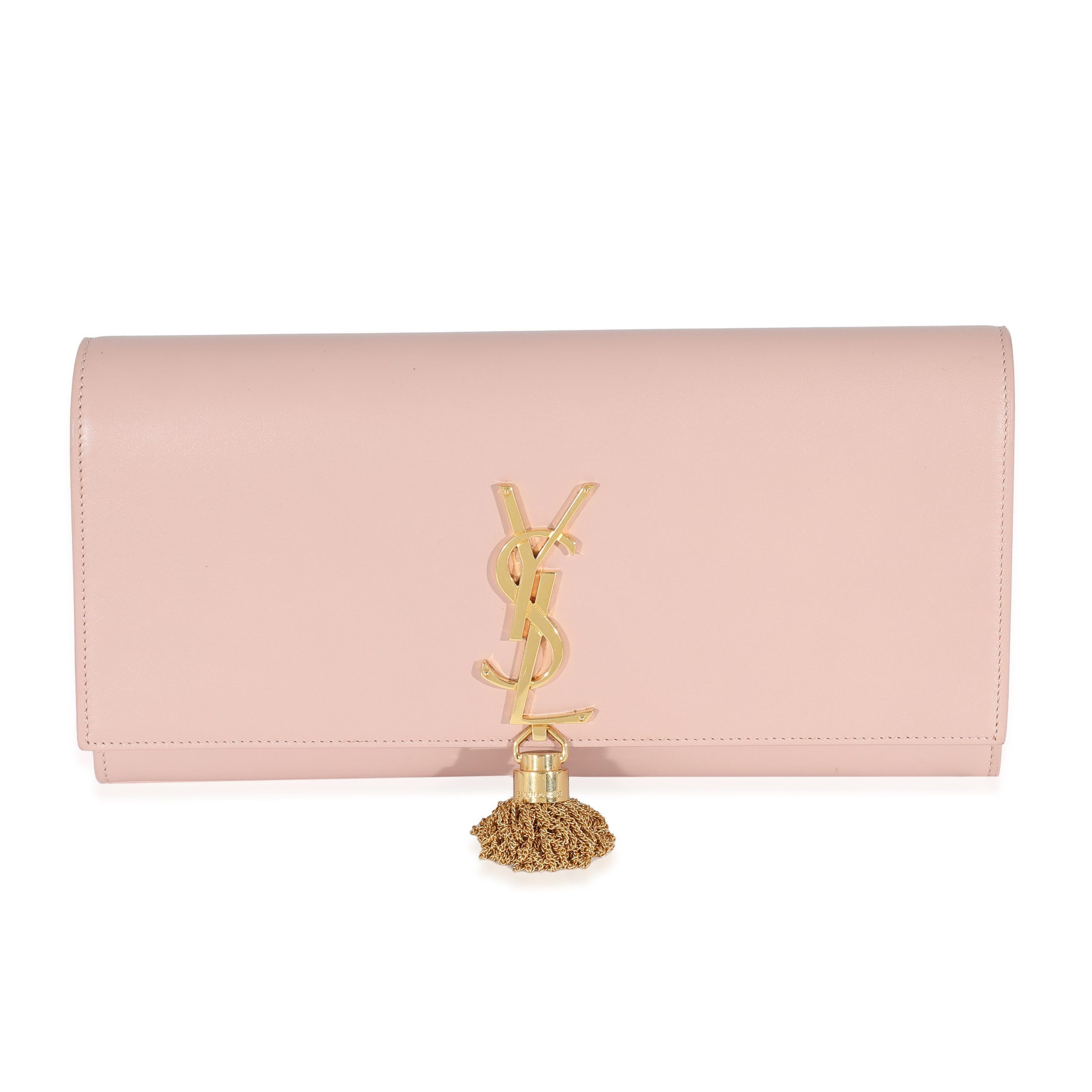 image of YVES Saint Laurent Pink Smooth Calfskin Cassandre Tassel Clutch, Women's