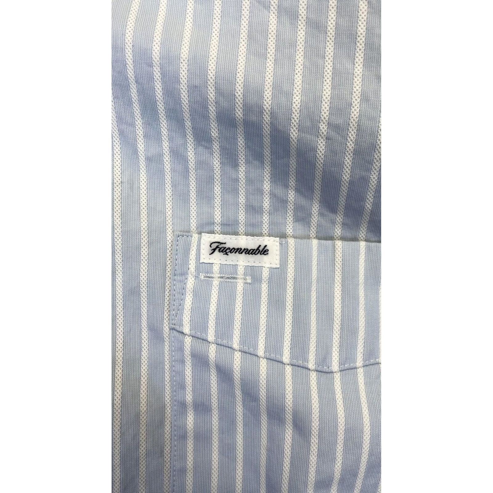 Faconnable Faconnable Mens XL Blue White Striped Dress Shirt Long Sleeve Button Down Pocket Size 46R - 2 Thumbnail