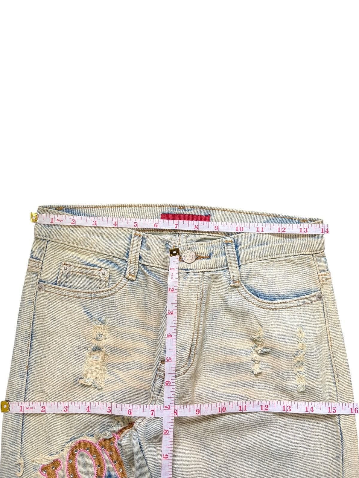 Hysteric Glamour Vintage Japanese Brand Embellished Distress Flare Jeans Size 28" / US 6 / IT 42 - 6 Thumbnail