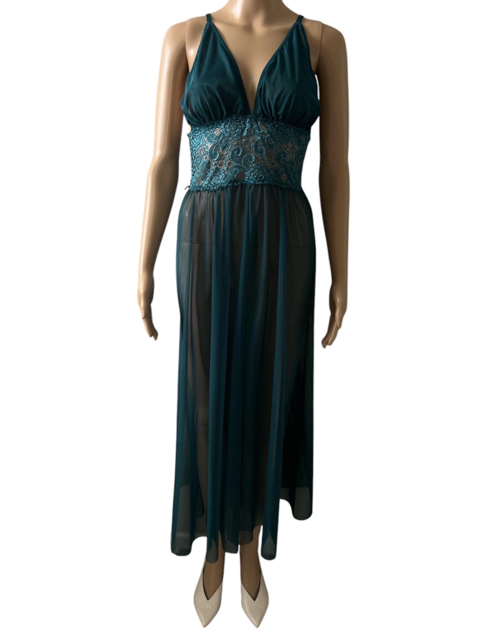 Designer Elegant Aqua Lace Overlay Maxi Dress Size ONE SIZE - 1 Thumbnail