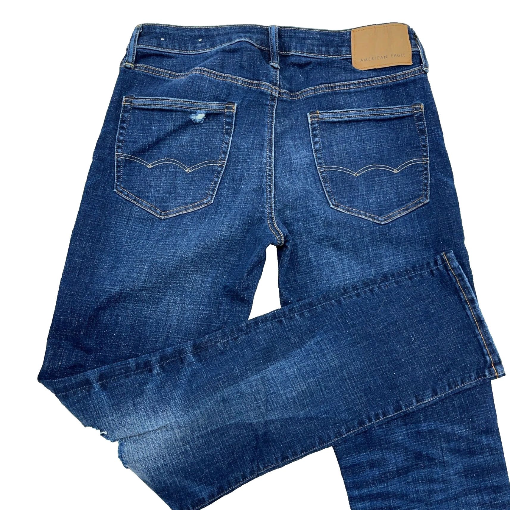 American Eagle Outfitters American Eagle Jeans Men 30x34 Athletic Skinny Dark Wash Whiskered Denim Cotton 5-Pocket Zipper Button Logo Flattering Fit Mens Size US 30 / EU 46 - 3 Thumbnail