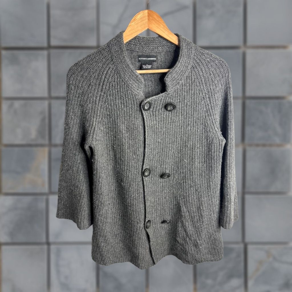 Vintage Sutton Cashmere Cardigan Sweater Womens Medium Gray Mock Neck 3/4 Sleeve Vintage? No Size M / US 6-8 / IT 42-44 - 1 Thumbnail