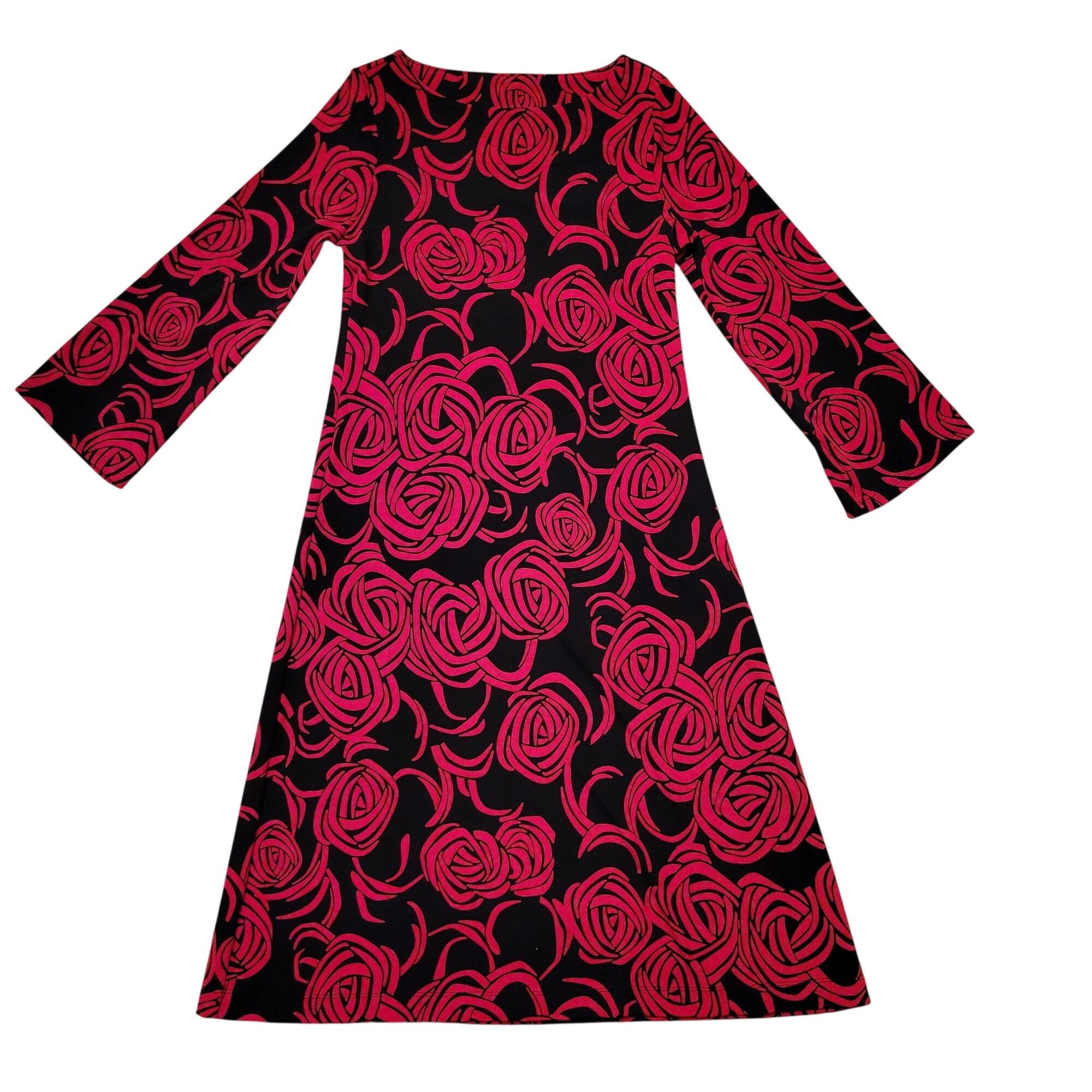 Chicos Chicos 0 Red Black Rose Pattern Long Sleeve A Line Dress 4 6 Size S / US 4 / IT 40 - 3 Thumbnail