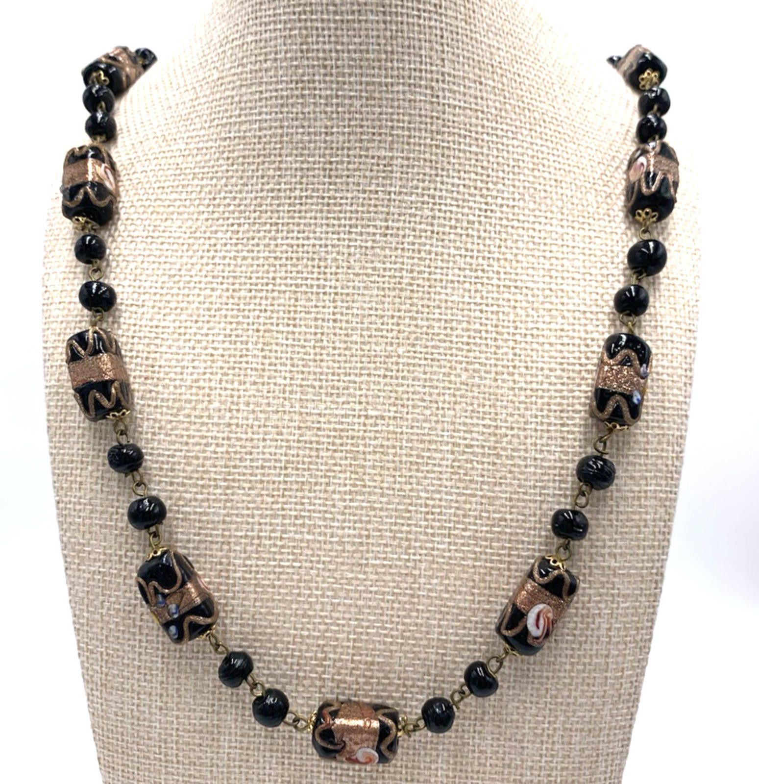 Other Venetian Murano Black Glass Wedding Cake Beads Necklace Size ONE SIZE - 2 Thumbnail