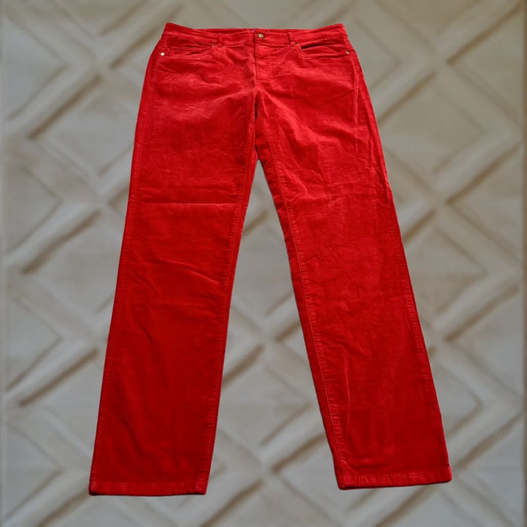 Madewell J. McLaughlin Velveteen Straight Leg Pants Womens 12 Red High Rise Stretch 34x30 Size 42" / US 20 - 1 Thumbnail