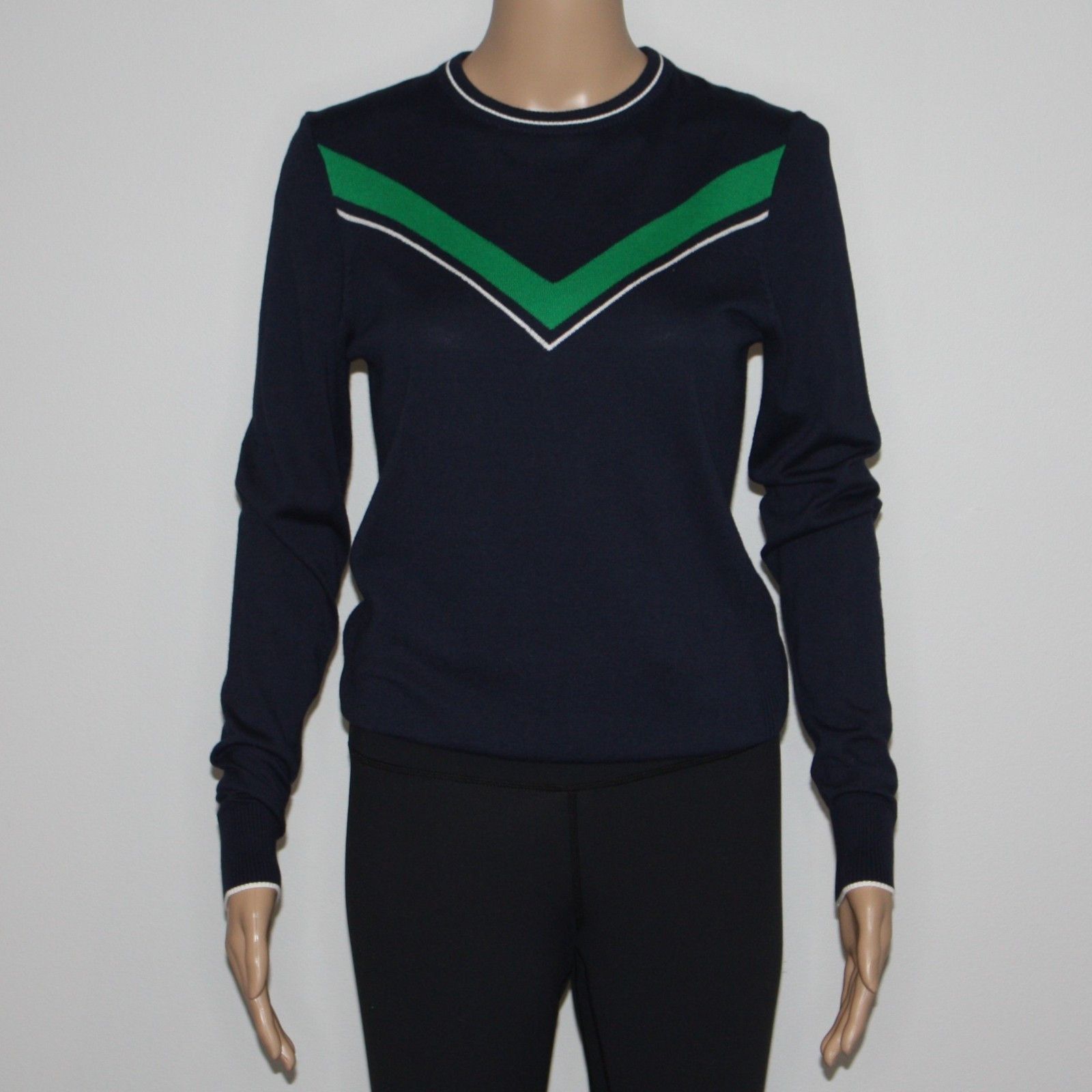 Other Lady Hagen Navy Blue with Green V-neck Golf Sweater NWT $60 Size XS / US 0-2 / IT 36-38 - 2 Thumbnail