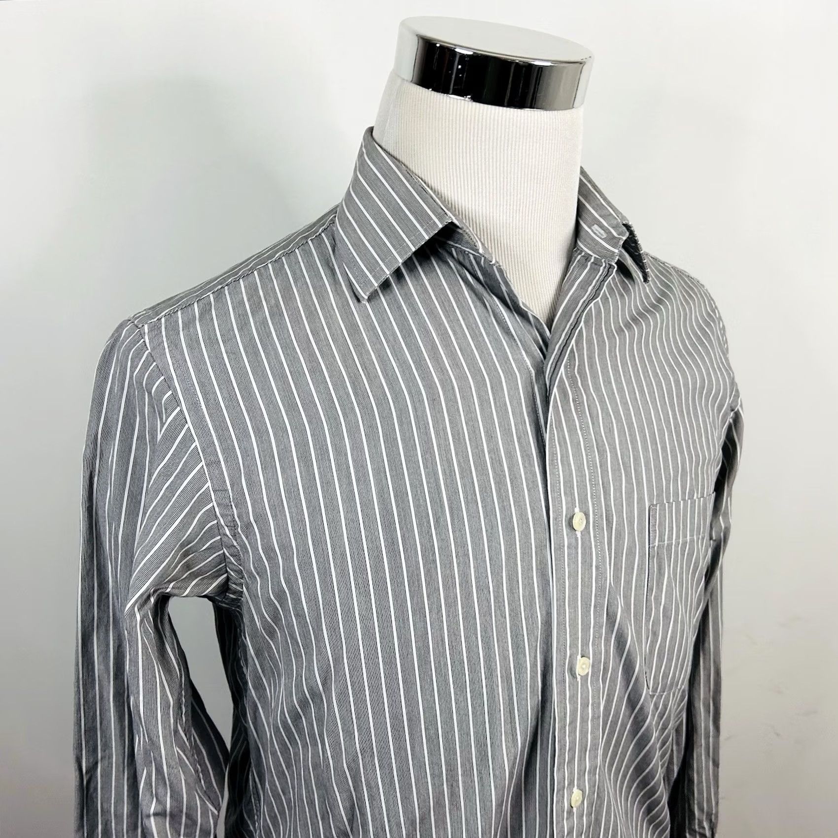 Brooks Brothers Brooks Brothers Dress Shirt Gray White Striped Cotton 15.5 33 Extra Slim Fit Shirt Mens Size 42R - 2 Thumbnail