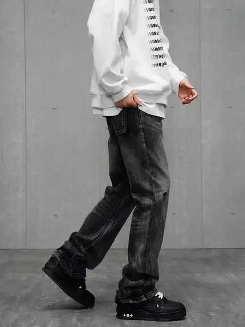 Japanese Brand × Jean High street ripped black and gray bootcut jeans Size US 32 / EU 48 - 4 Thumbnail