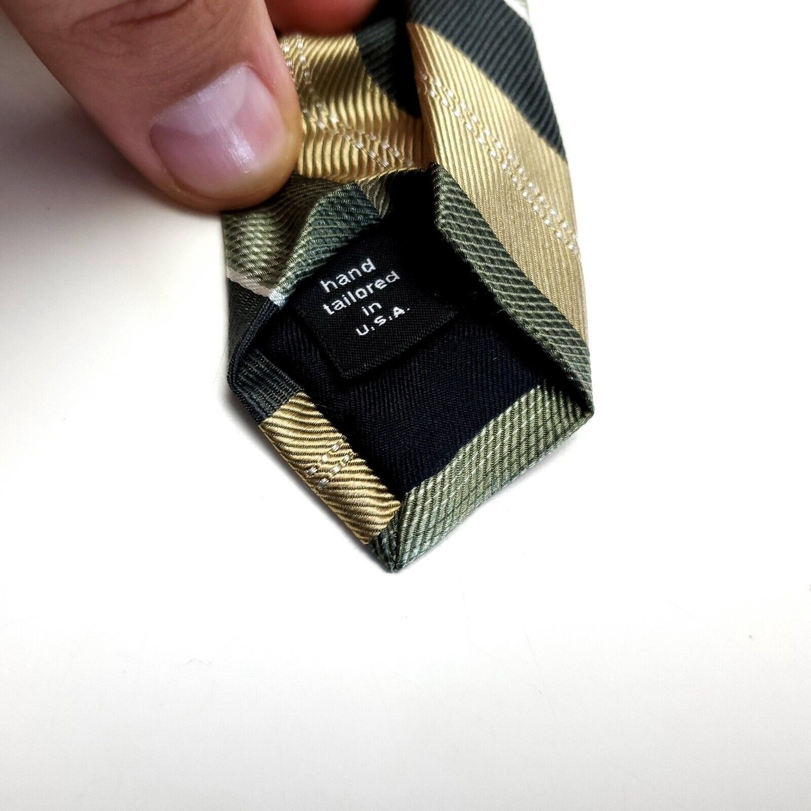 Murano Murano Woven Green Tan Striped Long Silk Tie Size ONE SIZE - 4 Thumbnail