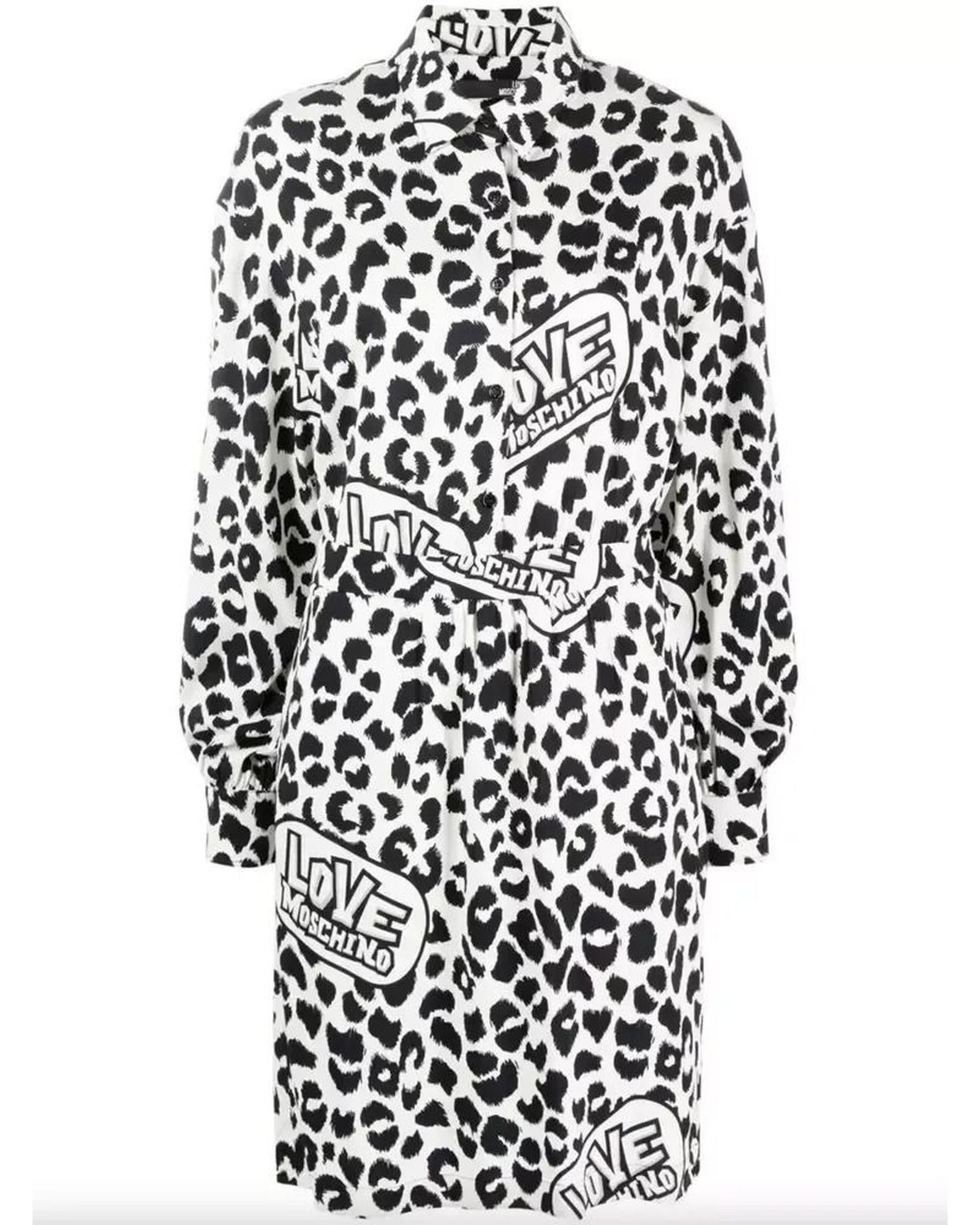 image of Moschino Leopard Textured Logo Dress in White, Women's (Size Small)