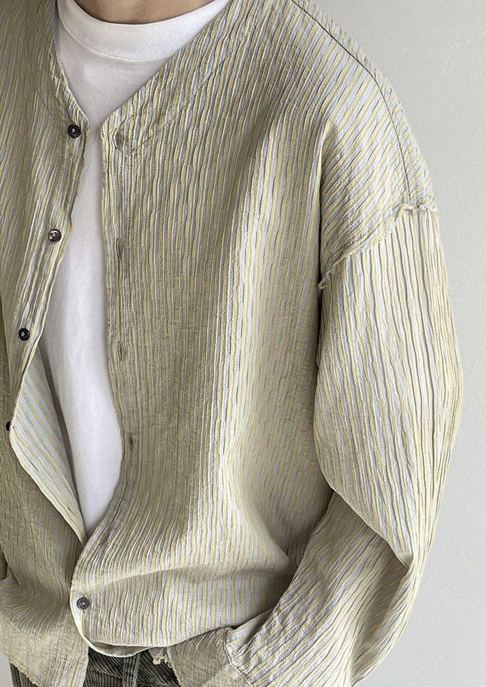 Japanese Brand × Vintage Retro fashion y2k distressed frayed crinkle pinstripe shirt Size US M / EU 48-50 / 2 - 4 Thumbnail