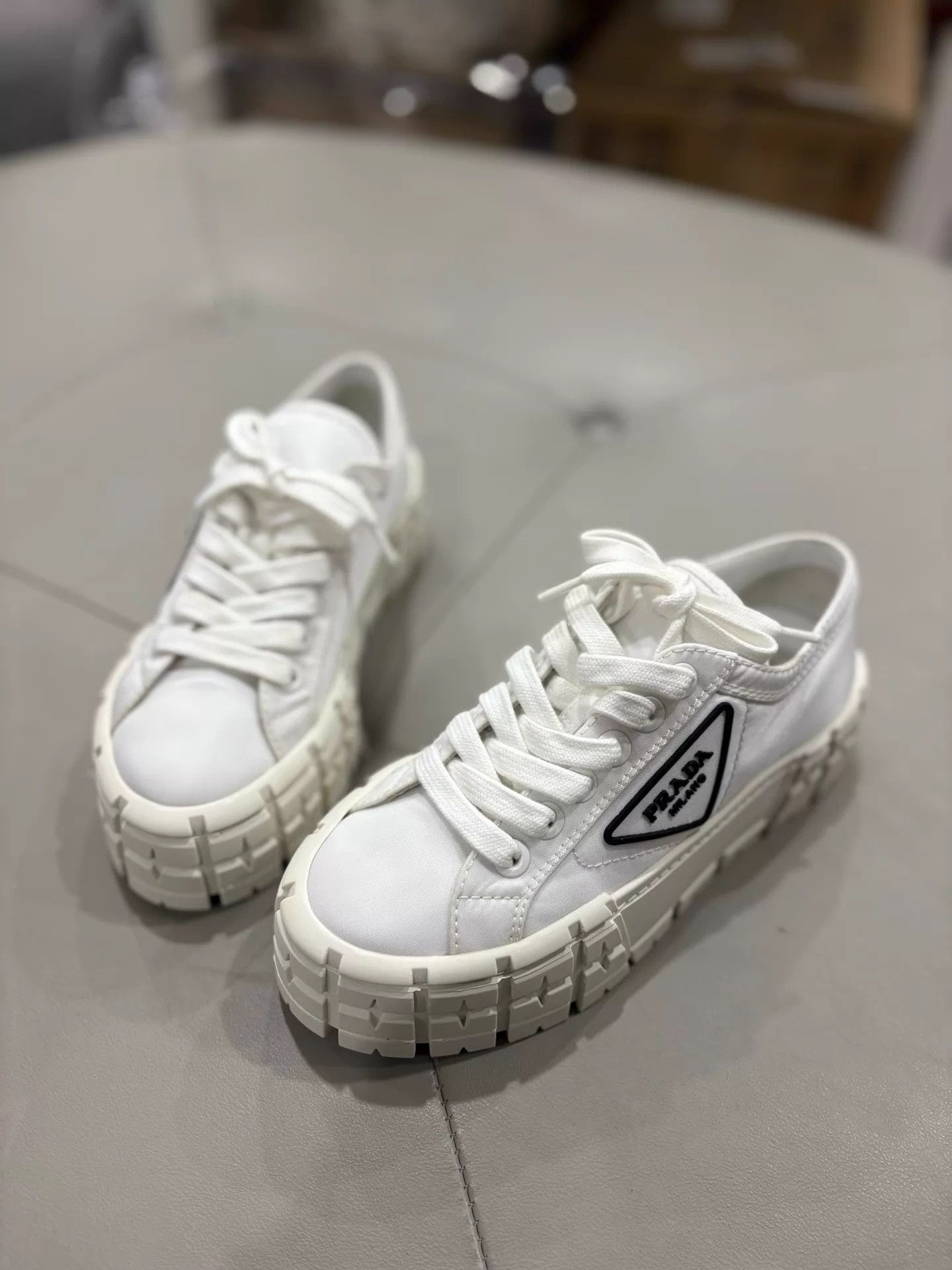Prada Prada White Canvas Platform Biscuit Shoes 99.99 New Size 35.5 Size US 5 / IT 35 - 1 Thumbnail