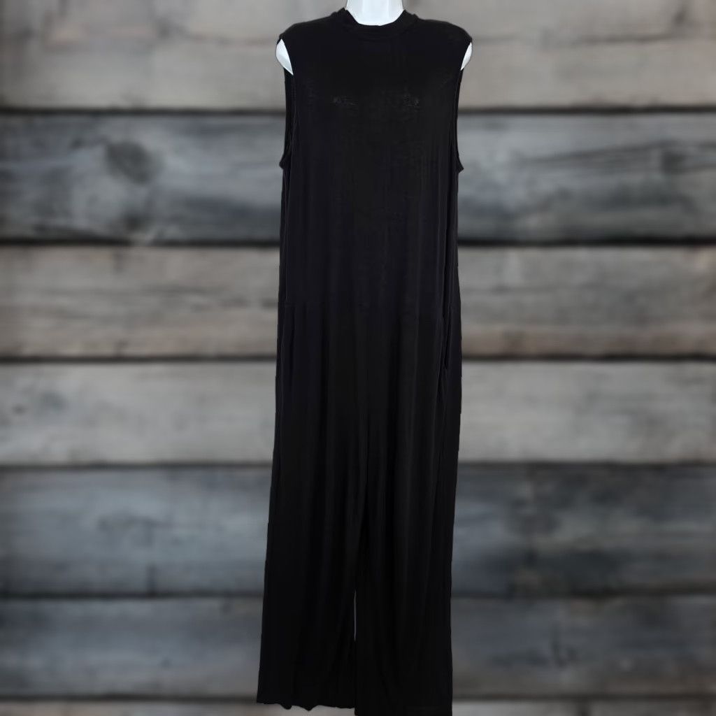 Eileen Fisher Eileen Fisher Jumpsuit Womens Solid Black Sleeveless Pockets Sz M Medium Warm-Weather Wide-Leg Adult Womens Size 32" / US 10 / IT 46 - 1 Thumbnail