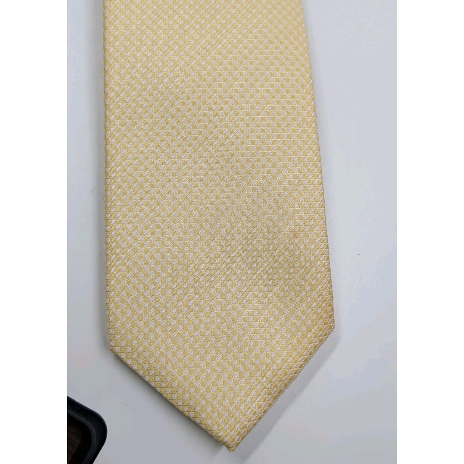 Calvin Klein VINTAGE Calvin Klein Men’s Yellow Silk Mini-Check Slim Neck Tie 56" x 3" NWT New Size ONE SIZE - 2 Thumbnail