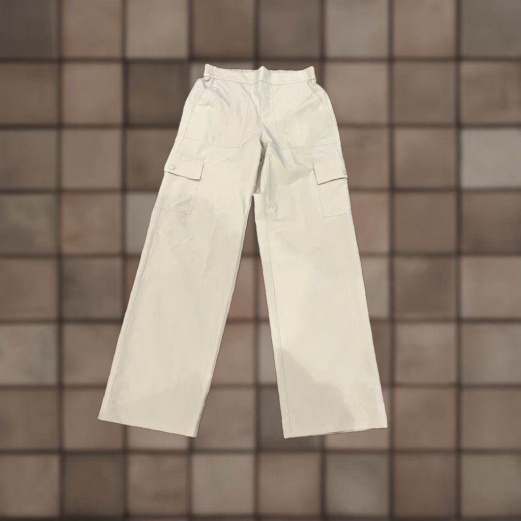 Lou & Grey Lou & Grey Pants Womens S Beige Cargo Wide-Leg Pull On Elastic Waist High Rise Inseam 31" Bohemian Pockets Size 28" / US 6 / IT 42 - 1 Thumbnail