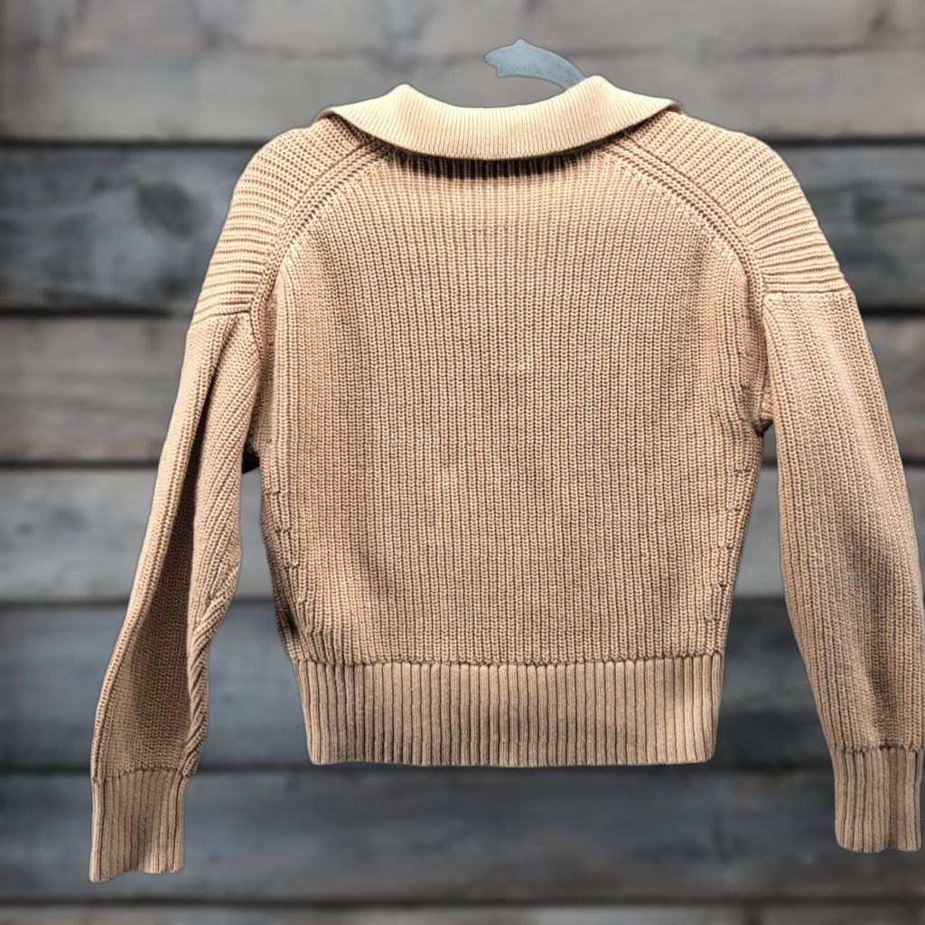 J.Crew J. Crew Polo Sweater Womens S Tan Collared Shaker Stitch Split Neck Cropped Pullover Knit Size S / US 4 / IT 40 - 1 Thumbnail