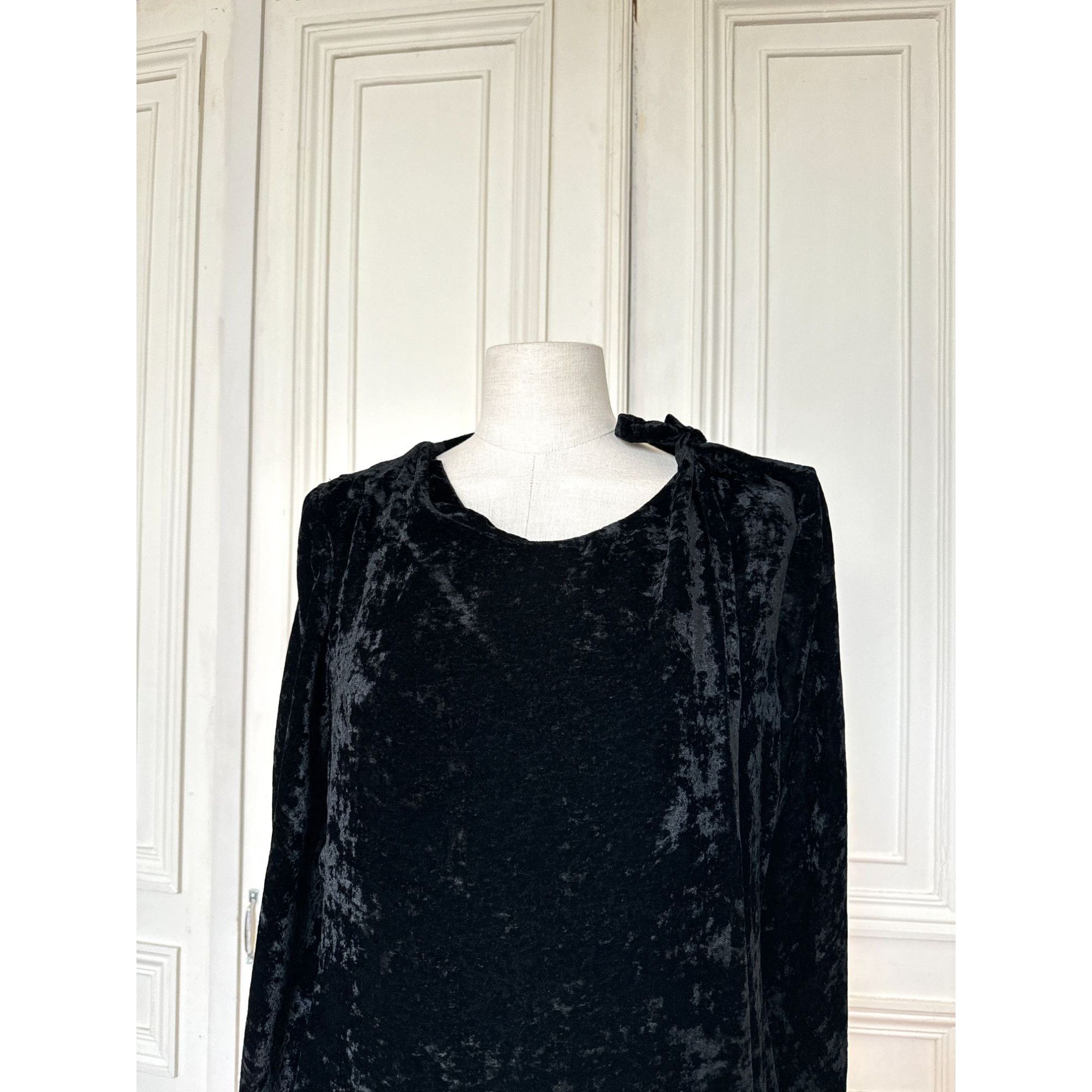 Jil Sander 1990s Black Velvet Longsleeve Wrap Dress Size XS / US 0-2 / IT 36-38 - 3 Thumbnail