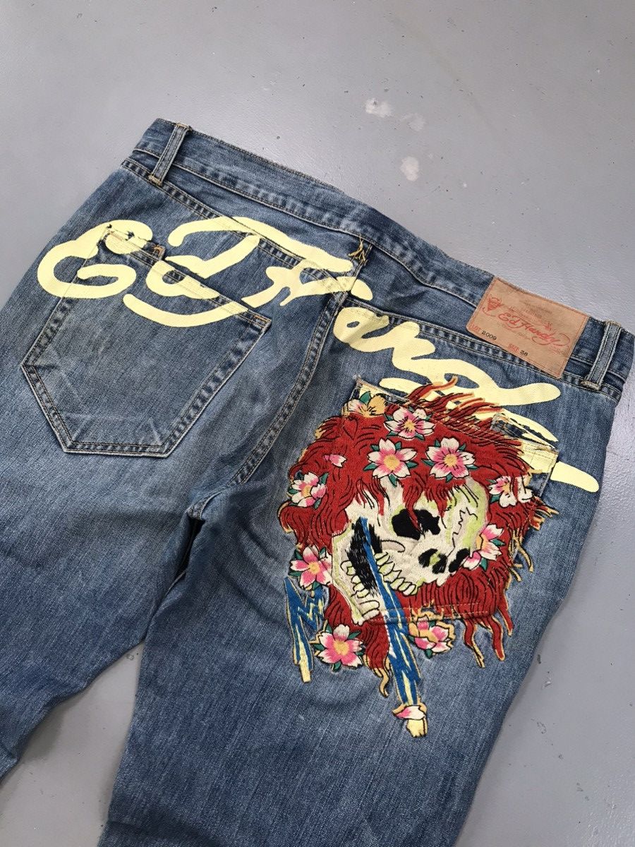 Christian Audigier × Ed Hardy × Vintage Vintage Edhardy distressed skull 💀 embroidered denim Size US 41 - 11 Thumbnail