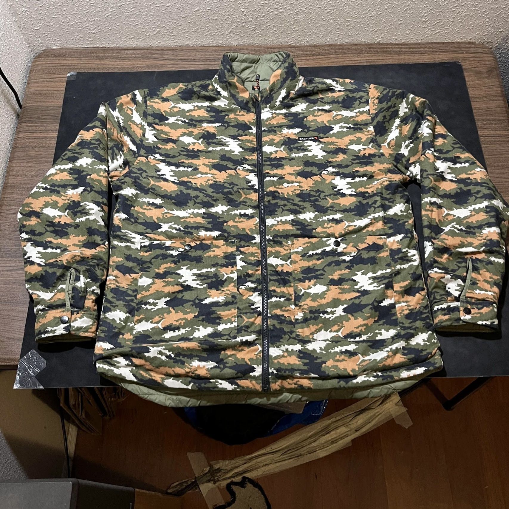 Salt Life Jacket Mens 2XL Green Reversible Camo Quilted Nylon