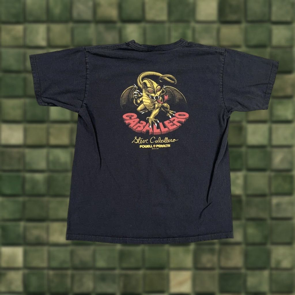 スケートボード 90's powell logo T black original Vintage 90s Powell Logo Tshirt Size M Skull Skate Skateboard