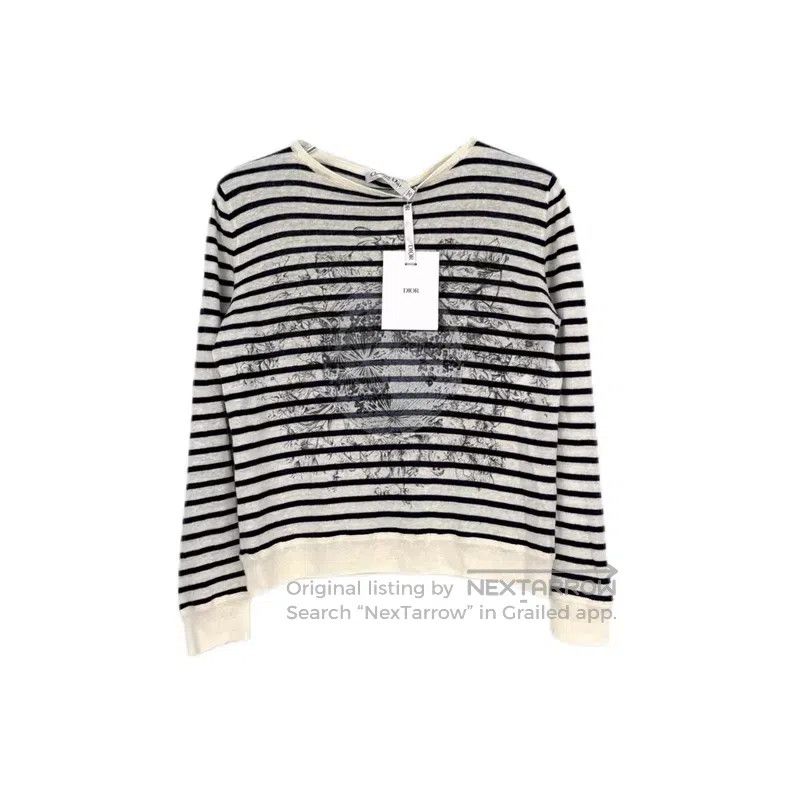 Dior Dior Dark blue and white striped plant pattern sweater Size XXS / US 00 / IT 34 - 1 Thumbnail
