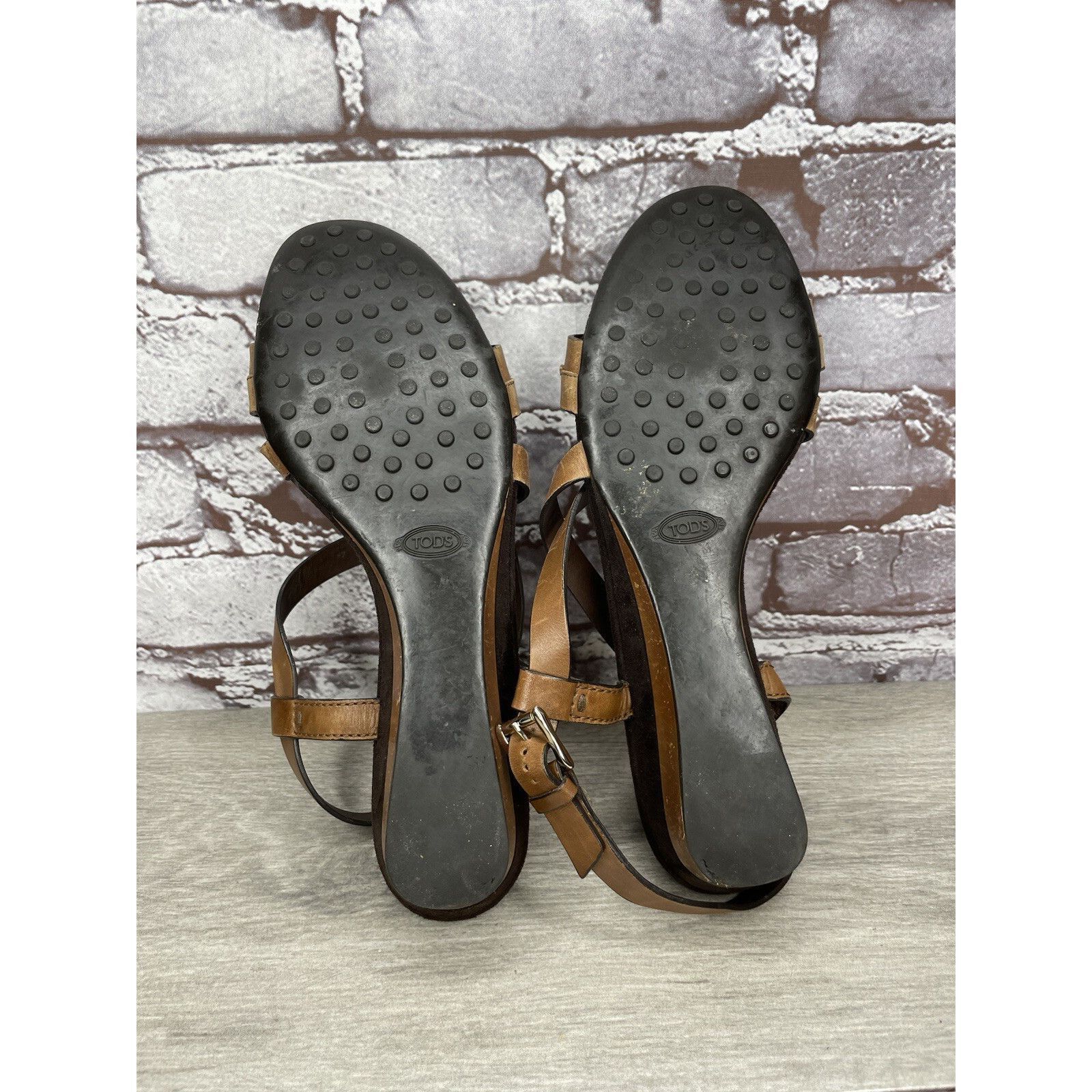 Tod's Tod's Brown Leather Wedge Strappy Ankle Strap Sandals Women Size US 9.5 / IT 39.5 - 24 Thumbnail