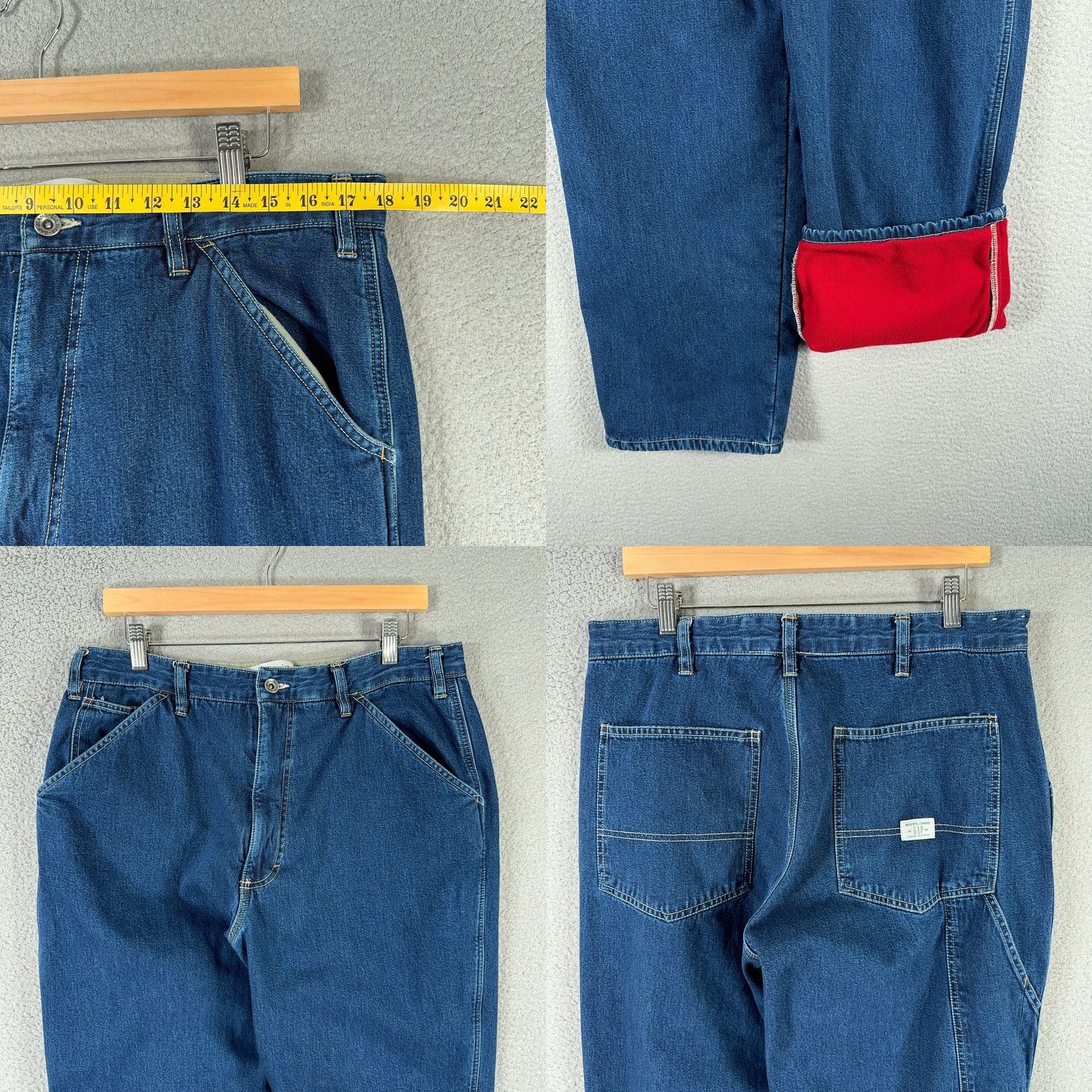 Gap VINTAGE Gap Fleece Lined Carpenter Jeans Mens 36x30 Work Relaxed Mechanic Pants Blue Denim Cotton Baggy Logo 90s Men jeans Size US 36 / EU 52 - 10 Thumbnail
