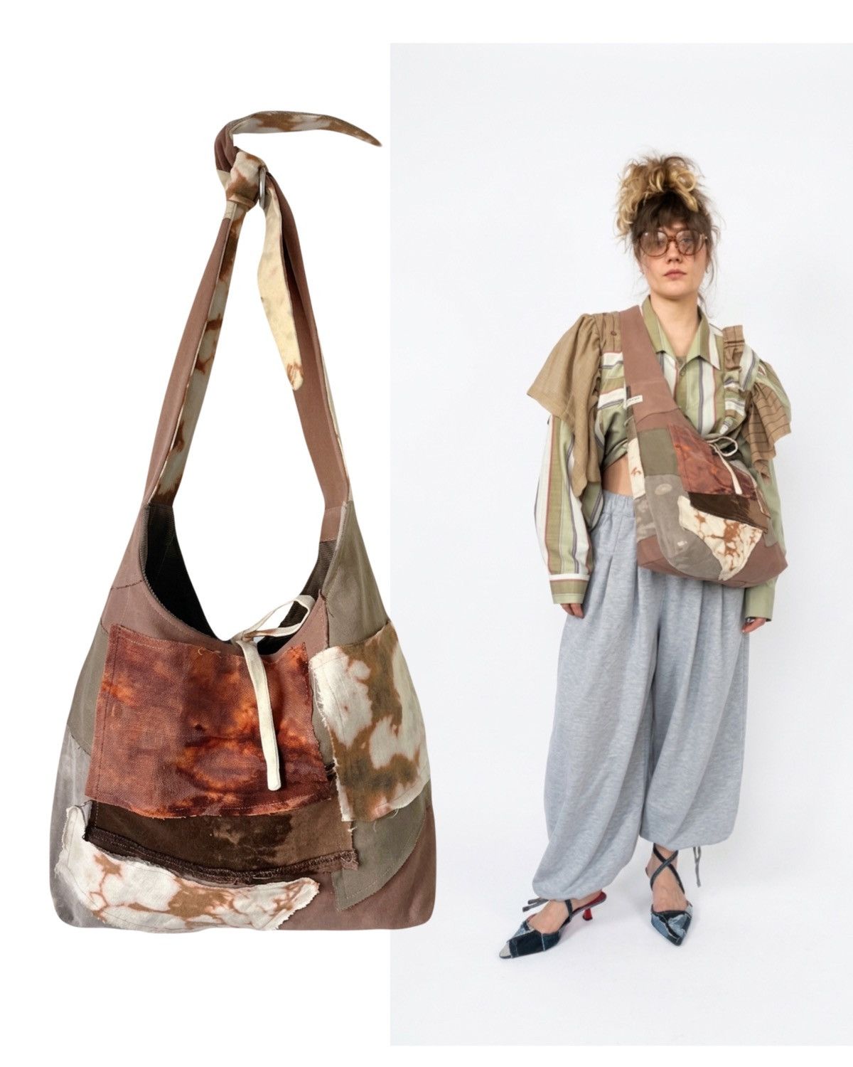 Handmade Handcrafted patchwork tote bag made from repurposed denim Size ONE SIZE - 3 Thumbnail
