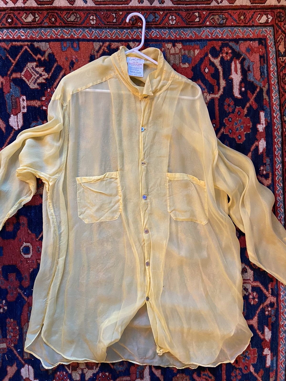 image of Very Vintage Yohji Yamamoto Silk Button Up in Yellow, Men's (Size XL)