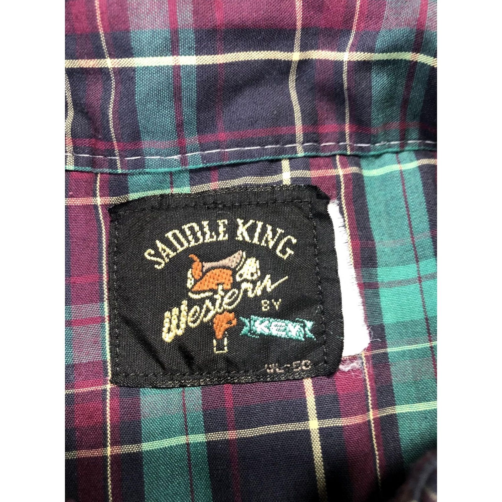 Vintage Saddle King Shirt Mens L Green Plaid Long Sleeve Western Pearl Snap Pockets Size US L / EU 52-54 / 3 - 7 Thumbnail