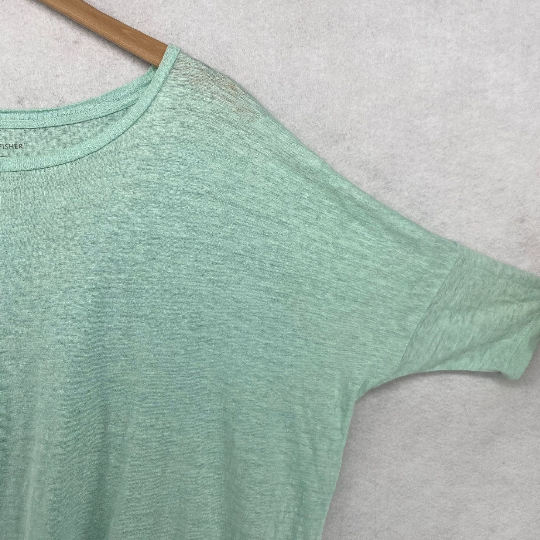 EILEEN FISHER Tunic 2XS Organic Linen Slub Jersey Oversized Dolman Sleeve Green Shirt Women 2XS Tunic Bohemian Retro Style