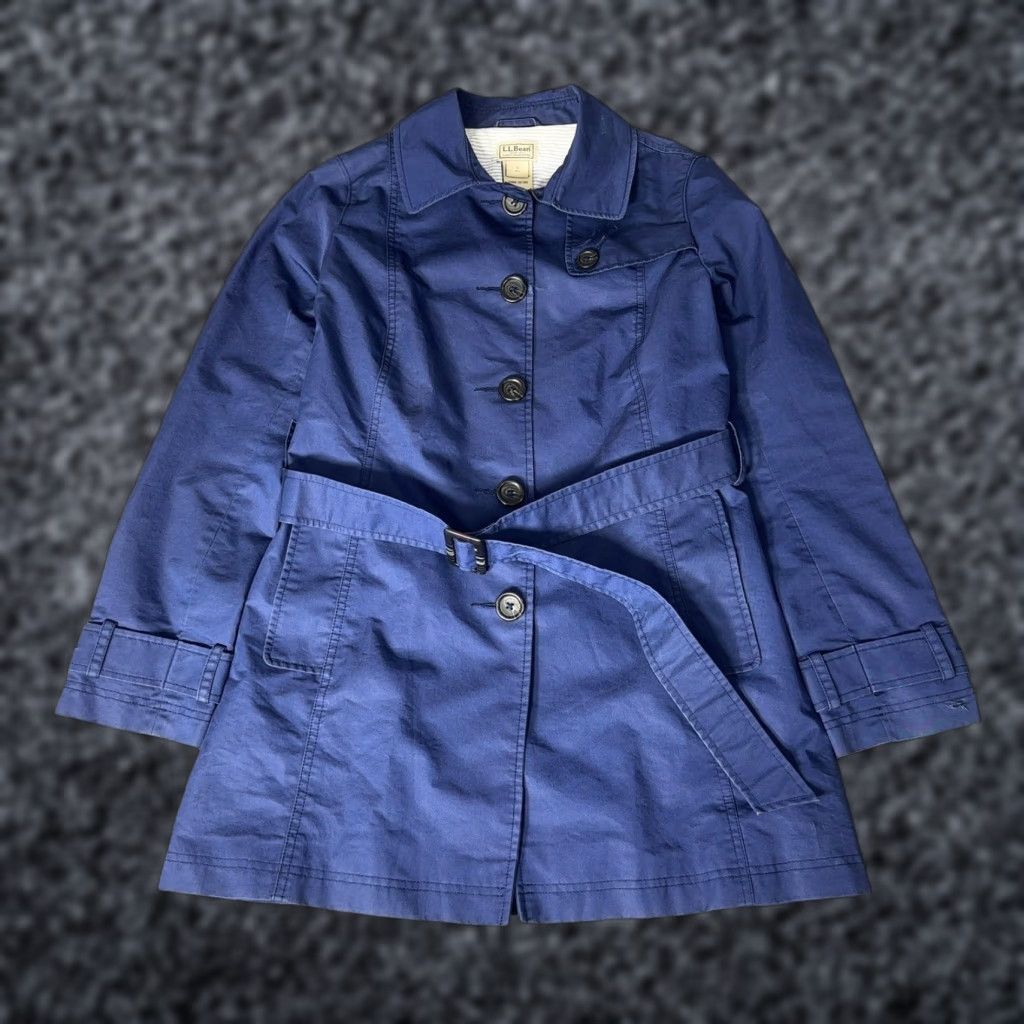 Vintage LL Bean Trench Coat Womens S Blue Belted Cotton Blend Jacket 287395 Size S / US 4 / IT 40 - 1 Thumbnail