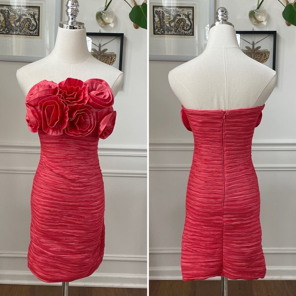 Arden B Melon Coral Plise Petal BodyCon Mini Dress S