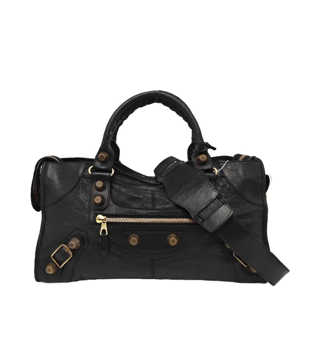 Balenciaga Classic City Black Sheepskin Stud Woven Motorcycle Shoulder Bag Handb, Women's