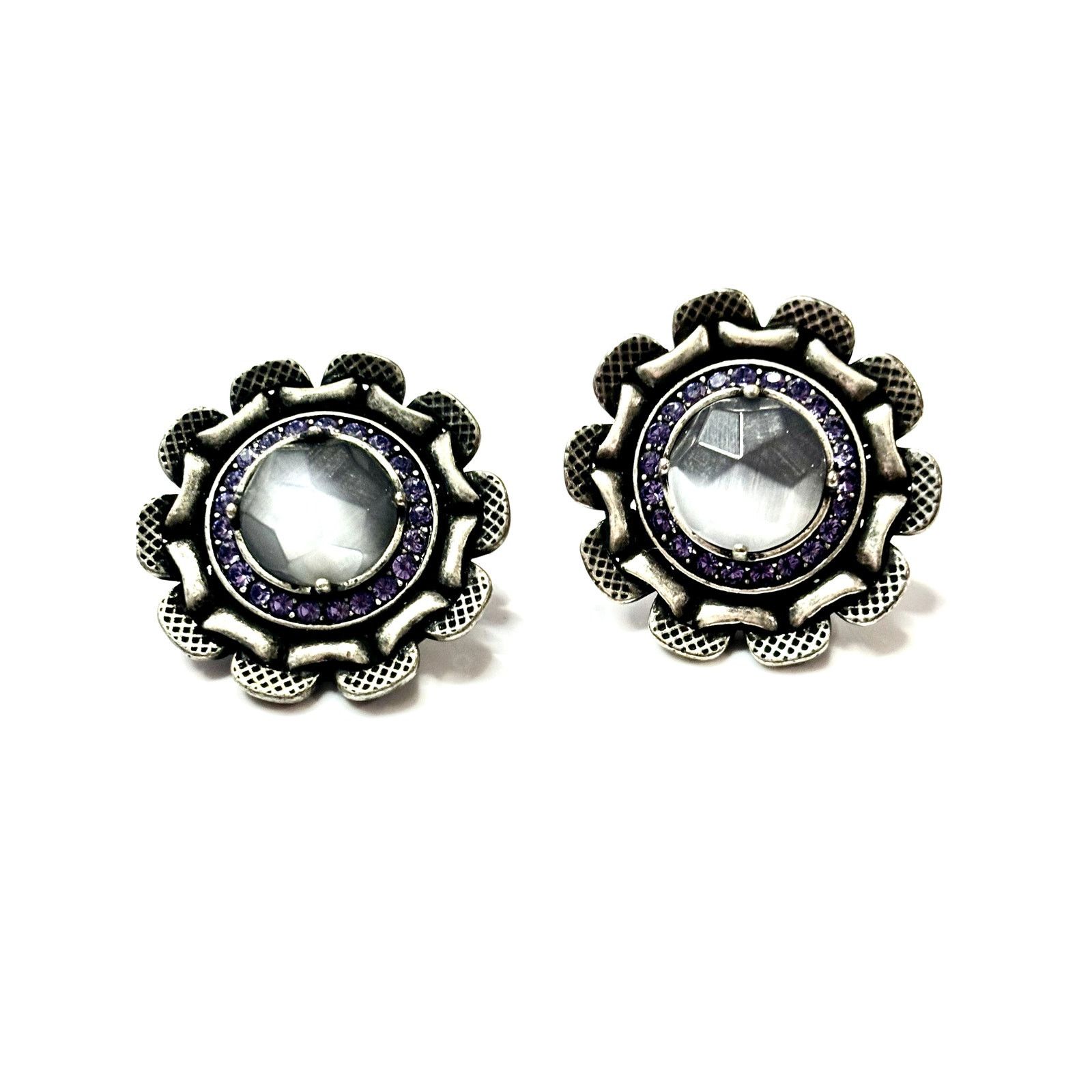 Givenchy GIVENCHY Vintage Antique Silver Tone Button Amethyst Earring Size ONE SIZE - 2 Thumbnail