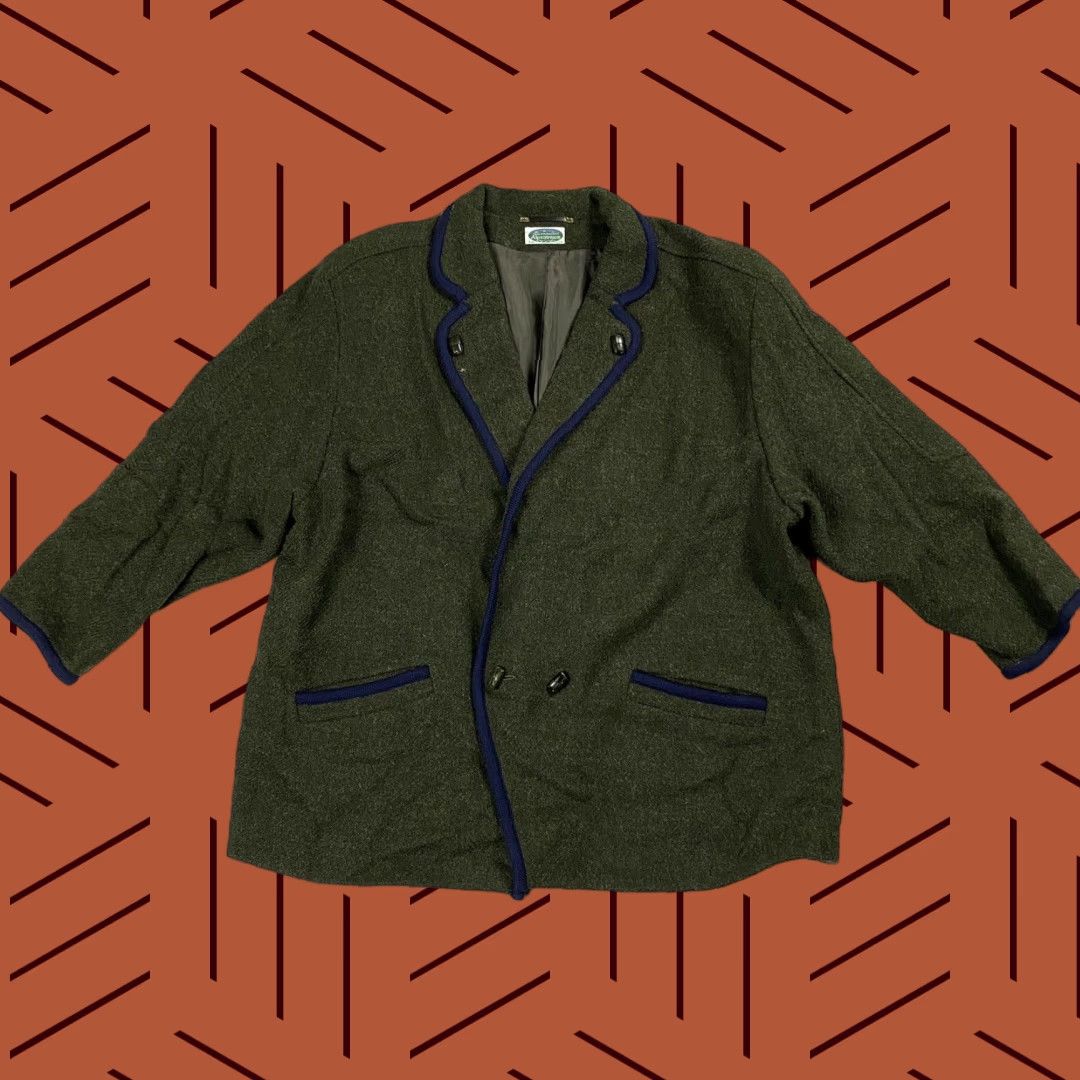 Vintage VINTAGE ALPENTRAUM Women's Wool Blazer Herringbone Tweed Double-Breasted Green 90s Classic Size US 20 Size XL / US 12-14 / IT 48-50 - 1 Thumbnail