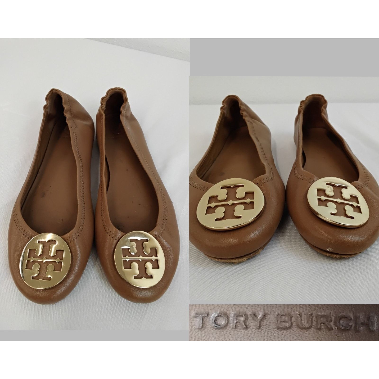 Tory Burch Tory Burch Reva Ballet Flats Women's 7 Brown Leather w/ Gold Size US 7 / IT 37 - 1 Thumbnail
