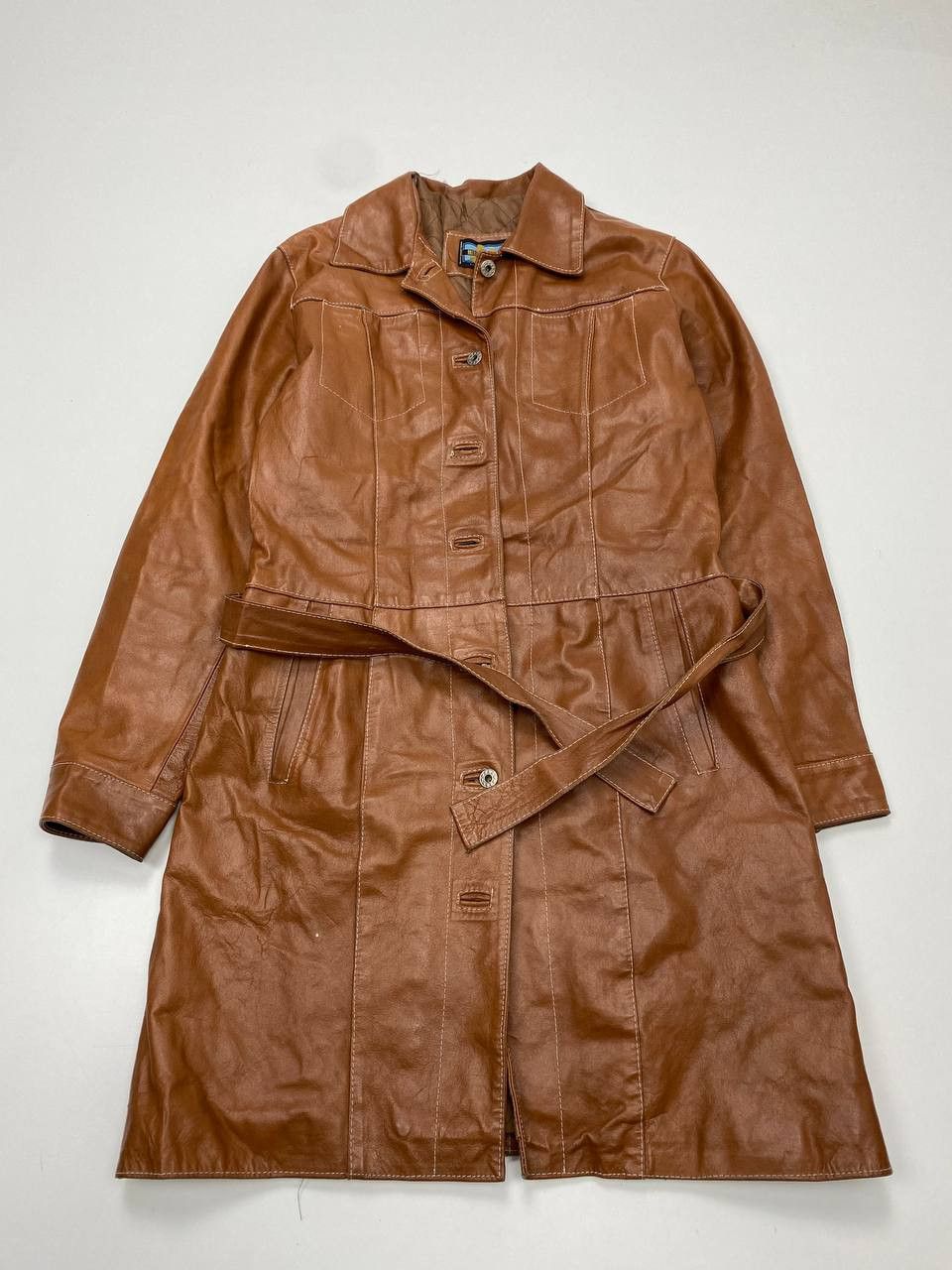 Vintage Mitici Anni 60 Brown L Vintage Italian Leather Coat 1970s Size L / US 10 / IT 46 - 1 Thumbnail
