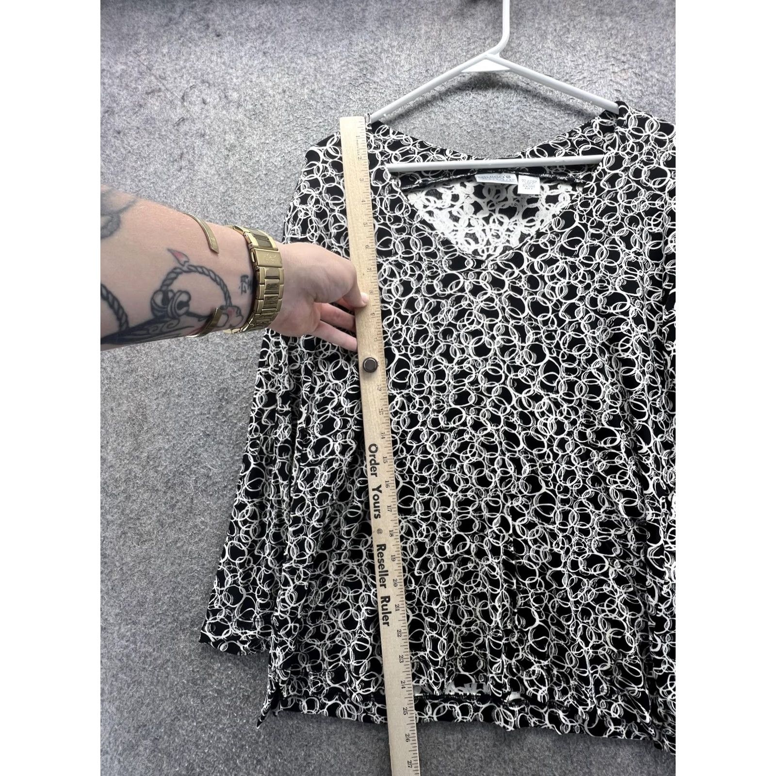 Vintage Chico's Blouse Womens 3 Black White V Neck 3/4 Sleeve Travel Jersey Top Size XS / US 0-2 / IT 36-38 - 3 Thumbnail