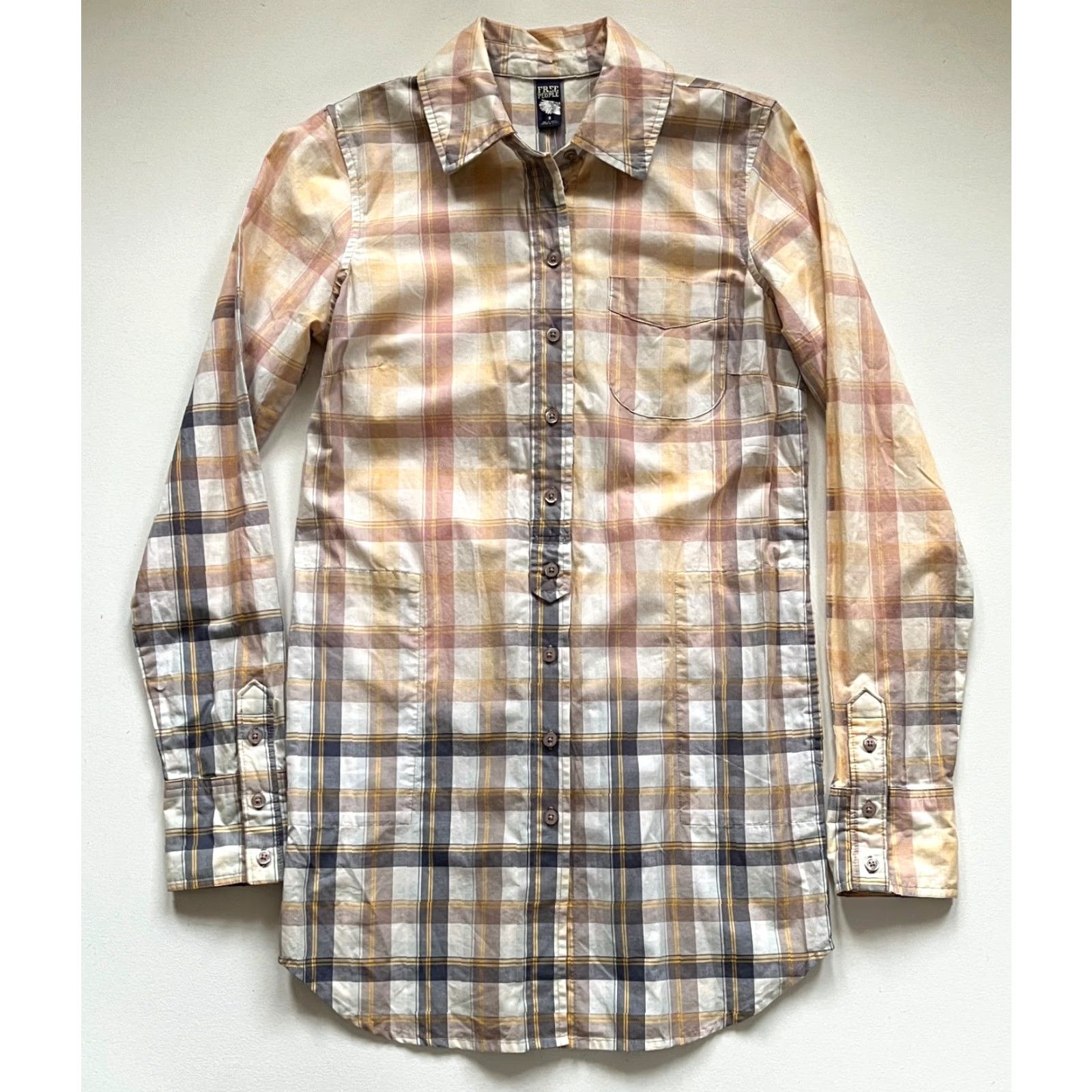 Free People NWT Free People Tunic Top Women's Navy Plaid Size 8 Button-Up Collared Long Sleeve 100% Cotton Oversized Casual City Classic Size M / US 6-8 / IT 42-44 - 4 Thumbnail